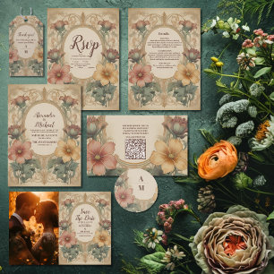 Adesivo Vintage Art Nouveau Floral de Casamento Oleícola e