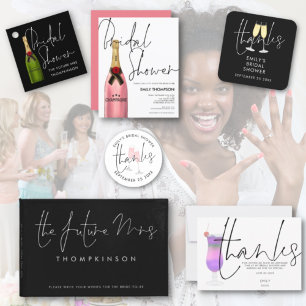 Convites Chá de panela Dourado de Script de Frasco de Champ