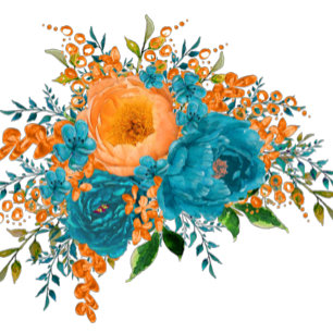 Casamento Floral Rustic Teal Orange Watercolor