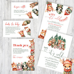 Convites Bebê É Frio Fora do Chá de fraldas dos Animais de 