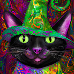 Poster Retrato de Gato Preto do Halloween Louco