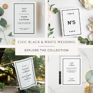 Reserve A Data Casamento Negro e Branco Mínimo Chic Francês