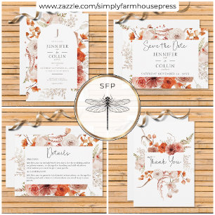 Cartão De Agradecimento Boho Burnt Orange Floral Arco Monograma Branco