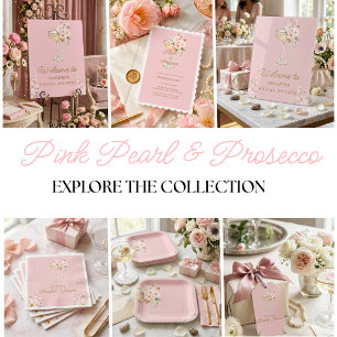 Adesivo Quadrado Placa de Boas-Vindas Pérolas Rosa e Prosecco