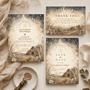 Cartão De Agradecimento Casamento Celestial Rústico