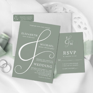 Convites Casamento Verde Moderno Mínimo Ampersand Sage