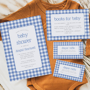 Convites Chá de fraldas Blue Gingham Check Boy