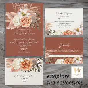 Convites Casamento Floral Boho Terracota Código QR