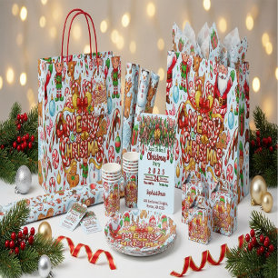 Papel De Presente Natal Vintage Retro de Cana de Açúcar Vermelha