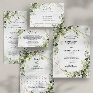 Convites Casamento de folhagem geométrica de ouro Boho
