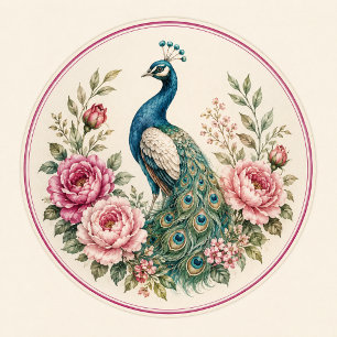 Convites Pavão de Casamento Botânico   Arte Floral Vintage