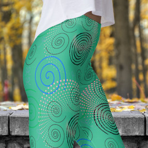 Legging Padrão de espirais hipnóticos azul de tendência