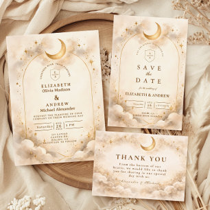 Cartão RSVP Casamento de Romance Celestial Atemporal