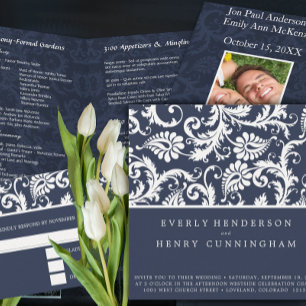 Peach Coral e Convite para Casamento tema damasco 