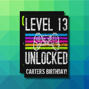 Adesivo Quadrado Jogador Personalizado de Aniversário do Nível 13 D