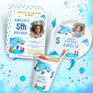 Convites Foto de Aniversário de criança de Animais do Mar P