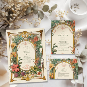 Convites Vintage Floral Art Nouveau Wedding