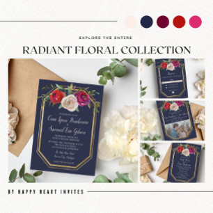 Convites Casamento Vermelho Brilhante Azul Marinho Floral R