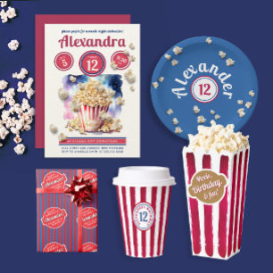 Prato De Papel Partido Cinema de Pipoca Vermelha Branca Moderna