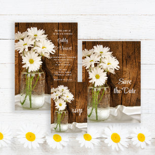 Mason Jar e Daisies Country Weding RSVP Card