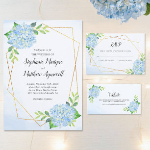 Convites Casamento de Hydrangea Azul Geométrico Moderno Flo
