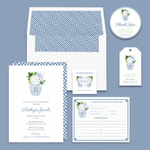 Convites Chá de panela eterno Azul E Ginger Jar Branco