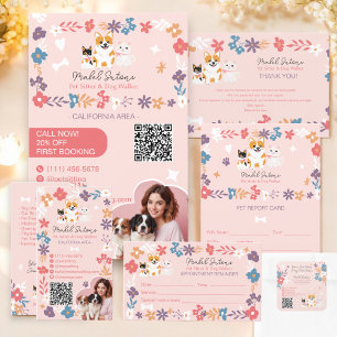 Adesivo Quadrado Passeador de cães bicho de estimação floral gracio