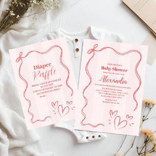 Convites Chá de fraldas do Arco do coquete de faixa rosa