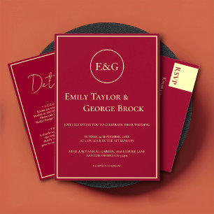 Cartão De Informações Detalhes do Casamento Chic Dourado Clássico Burgun