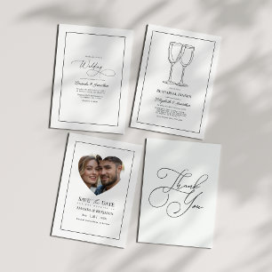 Convites Código QR para Casamento Clássico Minimalista Pret