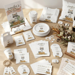 Cartão De Informações Chá de fraldas Raccoon - Nova Fralda de Mamãe Raff