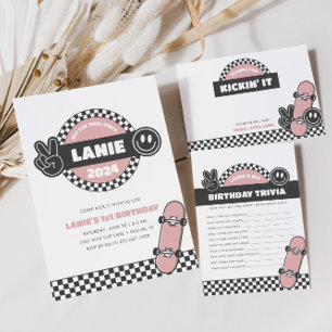 Convites Groovy Hippie Birthday, skate controlado por menin