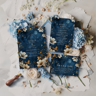 Cartão De Agradecimento Casamento Floral Celestial Meia-Noite