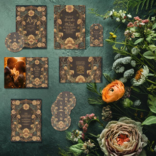 Cartão De Informações Arte Floral Decorativa Nouveau Casamento