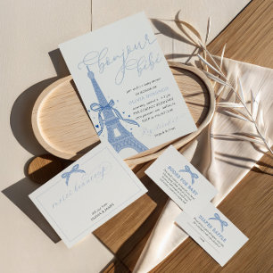 Convites Bonjour Bébé Blue Paris Eiffel Tower Chá de fralda