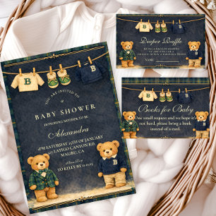 Cartão De Informações Sorteio de Fraldas de Urso Teddy Vintage Préppy