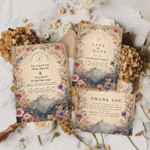 Cartão RSVP Casamento Botânico na Montanha das Flores Silvestr