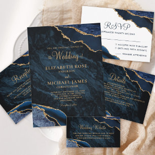 Cartão RSVP Casamento com Monograma Azul Naval e Branco Ágata