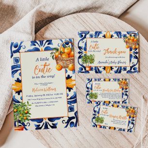 Cartão De Agradecimento Azulejo Azul Cutie Orange Citrus Chá de fraldas Fa