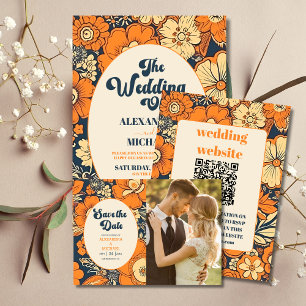 Reserve A Data Casamento Floral Colorido Moderno de Groovy Retro 