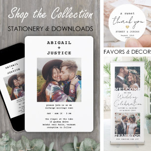 Convites Casamento de Foto QR RSVP All-In-One Chic Typewrit