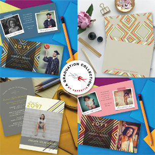 Anúncio Graduação de Foto de Tendência de Stripes Diagonai