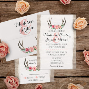 Floral Antlers Rustic Wedding RSVP Personalizado