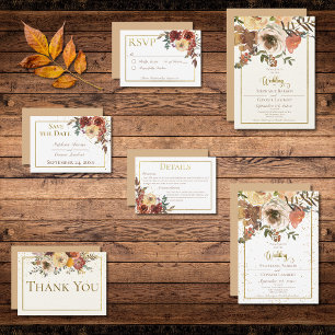 Cartão De Informações Buquê Floral de Queda com Detalhes de Casamento Do