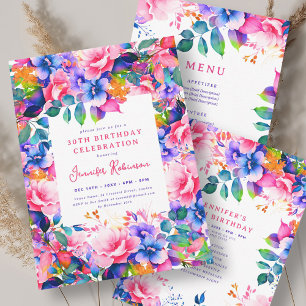 Convites Glam Garden Watercolor Floral aniversário de 30 an