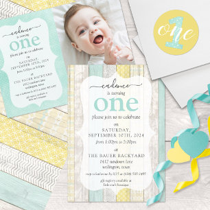 Adesivo primeiro aniversario Mint & Yellow Bolinhas One