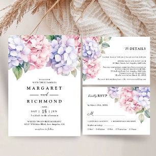 Cartão De Agradecimento Casamento de Hydrangea Rosa-Rosa Pincelada Dusty