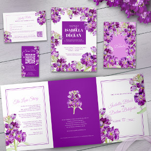Convites Casamento de refúgio roxo flores de aquarela