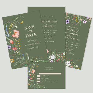 Cartão De Agradecimento Sage Green Wildflower Meadow Weding RSVP Card