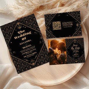 Reserve A Data Foto Dourada Arte Geométrica  Casamento